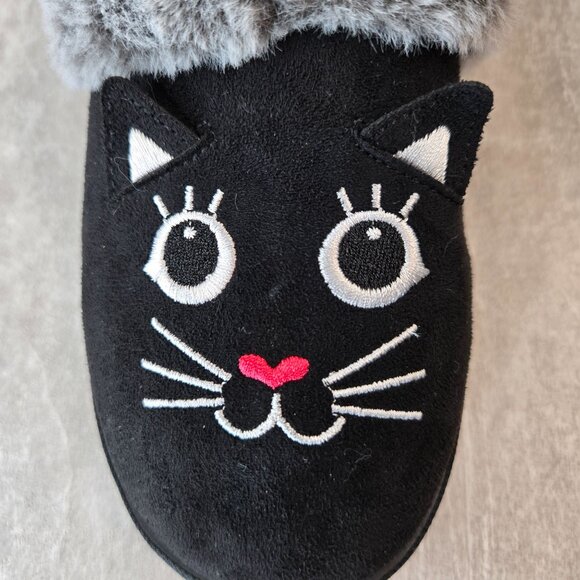 Bobs Cat Slippers Womens Size 8 Black Kitty Comfort Slip On Fur lined House Shoe - Picture 12 of 13